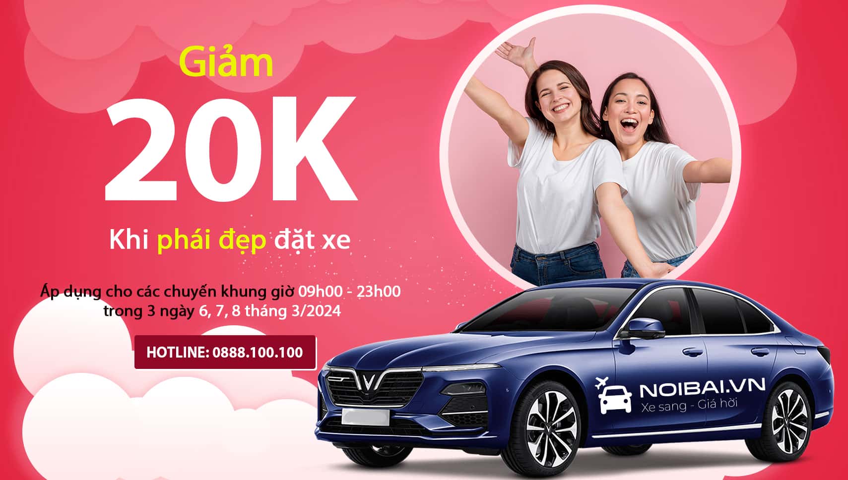 Giảm ngay 20.000đ cho phái đẹp khi đặt xe trong 3 ngày 6/3 - 8/3
