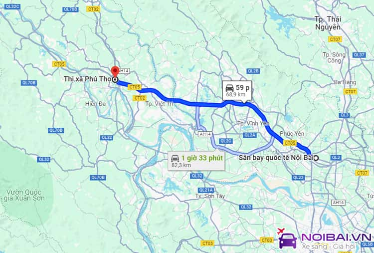 Nội Bài đi Phú Thọ khoảng 60km