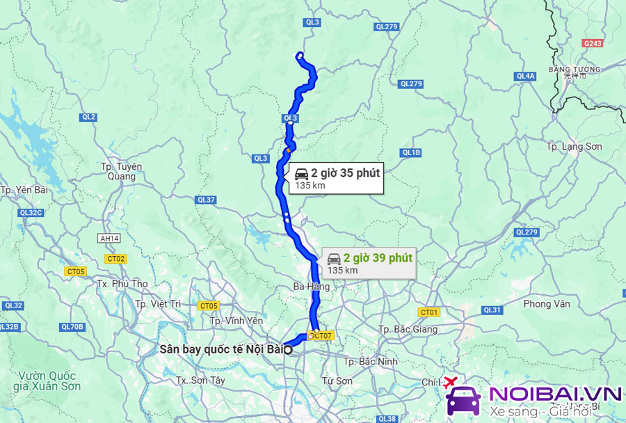 Nội Bài đi thành phố Bắc Kạn gần 135km