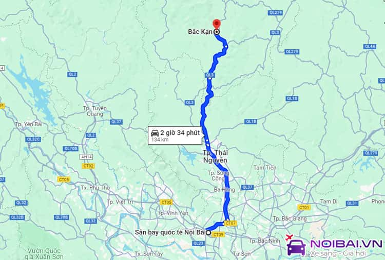 Nội Bài đi thành phố Bắc Kạn gần 135km