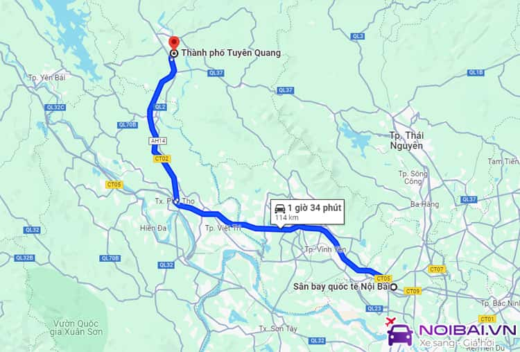 Từ Nội Bài đi Tuyên Quang khoảng 105km