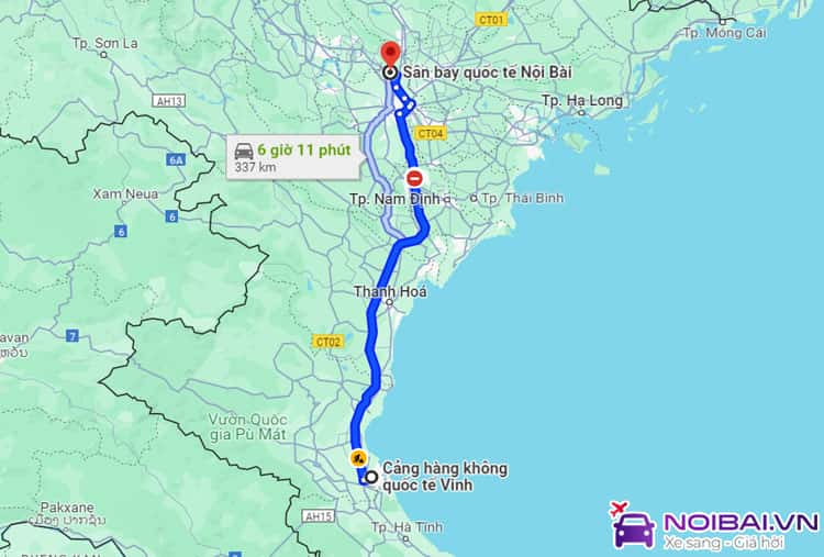 Từ Nội Bài đi sân bay Vinh khoảng 335km