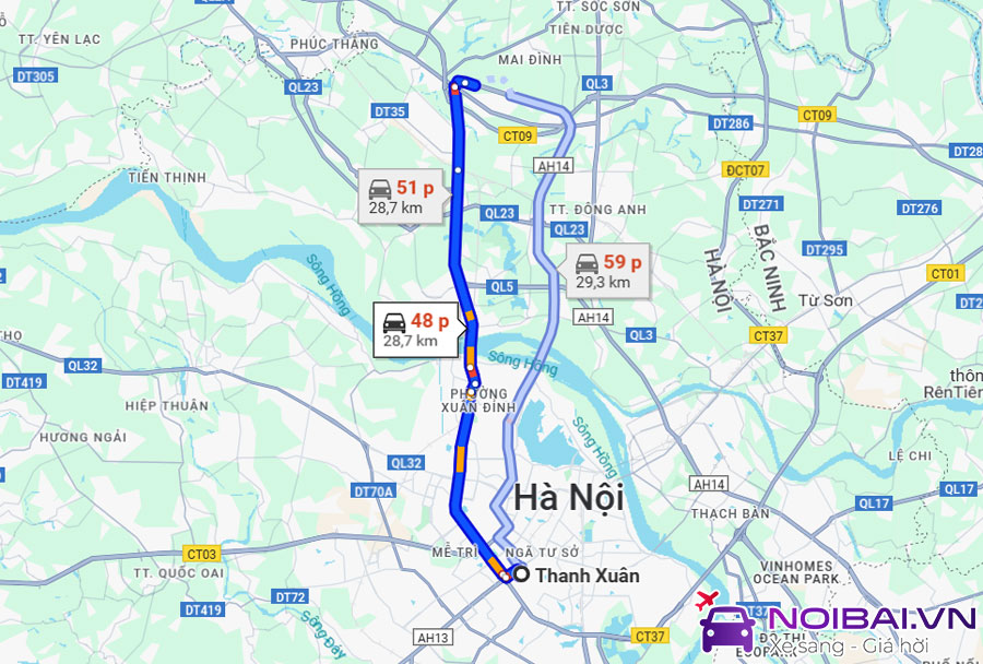 Từ trung tâm quận Thanh Xuân tới sân bay Nội Bài khoảng 30 kilomet